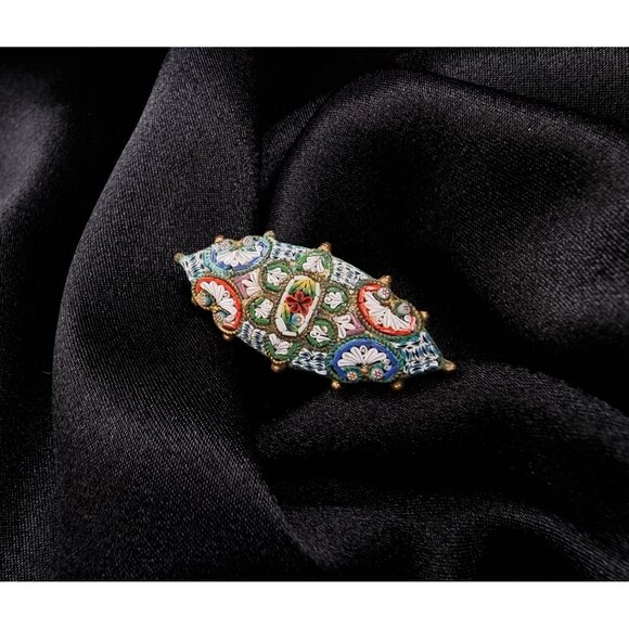 Rare Find Vintage 1940s Italian Signed Micro Mosaic Floral Brooch - Picture 3 of 5